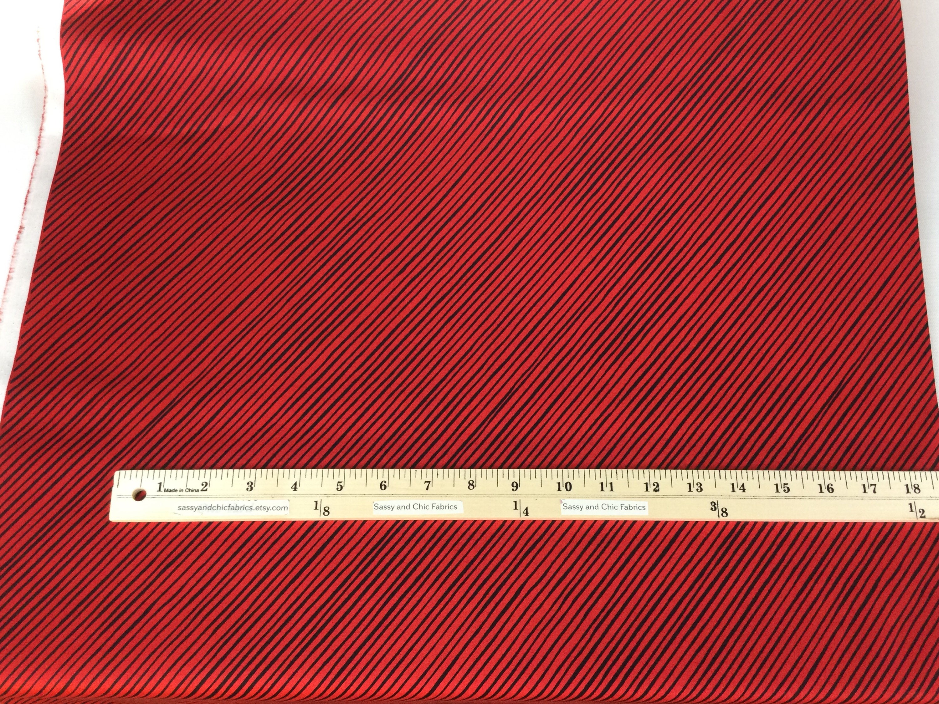 Quirky Bias Stripe Red/Black Fabric By The Yard - 100% Cotton, 43/44" Wide, 36" Length - View #5