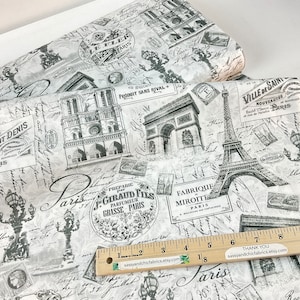 Paris La Ville Toile Gray Fabric ~ La Vie en Rose Collection from Michael Miller Fabrics, 100% Quilting Cotton Fabric
