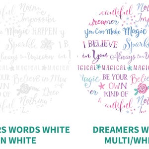 6 Dollars/ Yard SALE ~ Dreamers Words 2 Colors: Multi or White, 100% Cotton Fabric with Pearlescence ~ Dreamers from Benartex