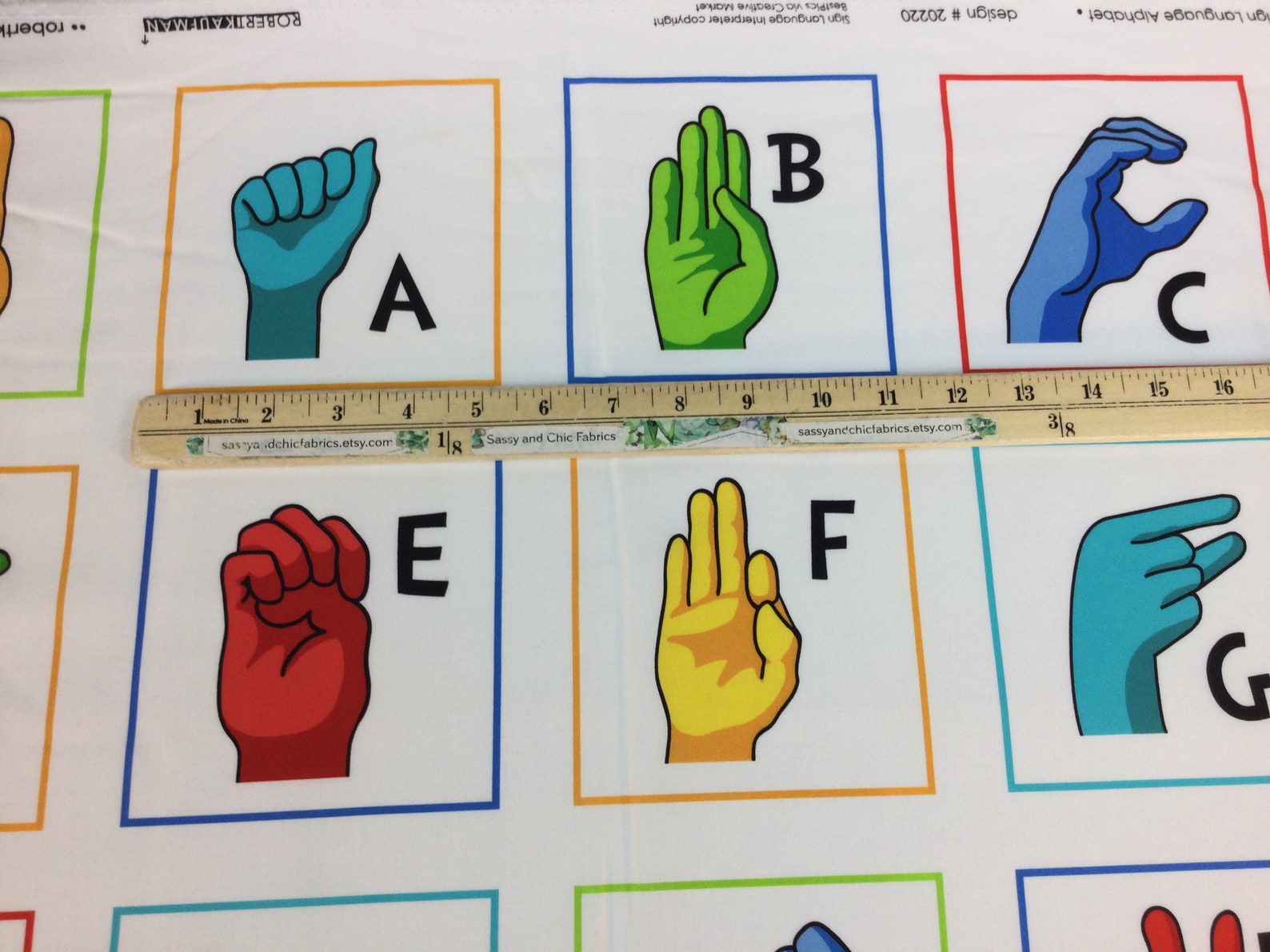 Sign Language Alphabet White Fabric 24by44 Panel Etsy