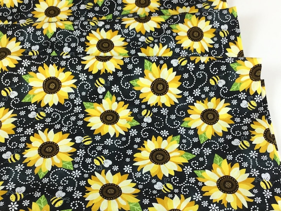 Sunflowers on Black, Fabric by the Yard, 100% Quilt Cotton -  Denmark