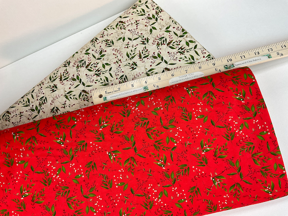 Leaves and Berries Red or Natural Color 100% Quilting Cotton Fabric ~ Gnomeland Critters Collection from Robert Kaufman