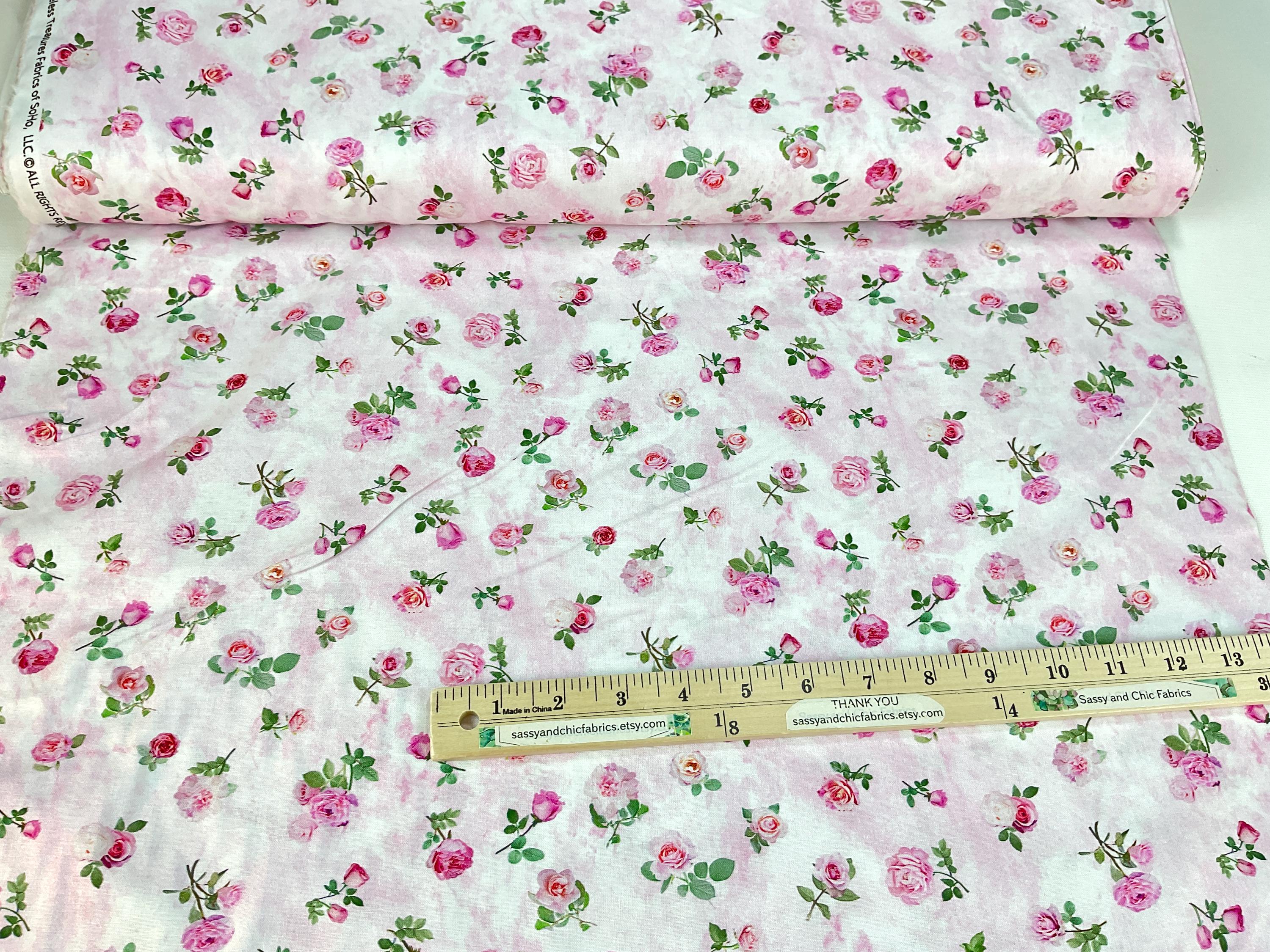 Tossed Roses Pink Color, 100% Cotton Fabric ~ Bellerose Collection From ...