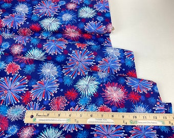 Holiday Fireworks in Americana Color, 100% Cotton Fabric ~ Independence Day by Elena Vladykina for Robert Kaufman Fabrics