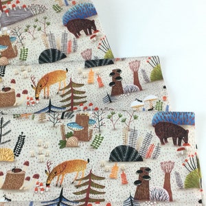 By the Yard~ Forest Habitat Khaki Fabric ~ The Mushroom Fan Club Collection by Elise Gravel for Michael Miller Fabrics, 100% Cotton