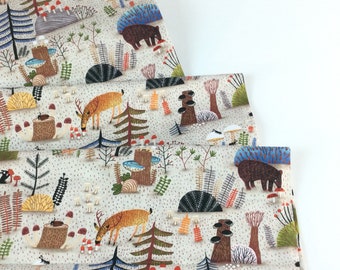 BTY SALE ~Forest Habitat Khaki Fabric ~ The Mushroom Fan Club Collection by Elise Gravel for Michael Miller Fabrics, 100% Cotton