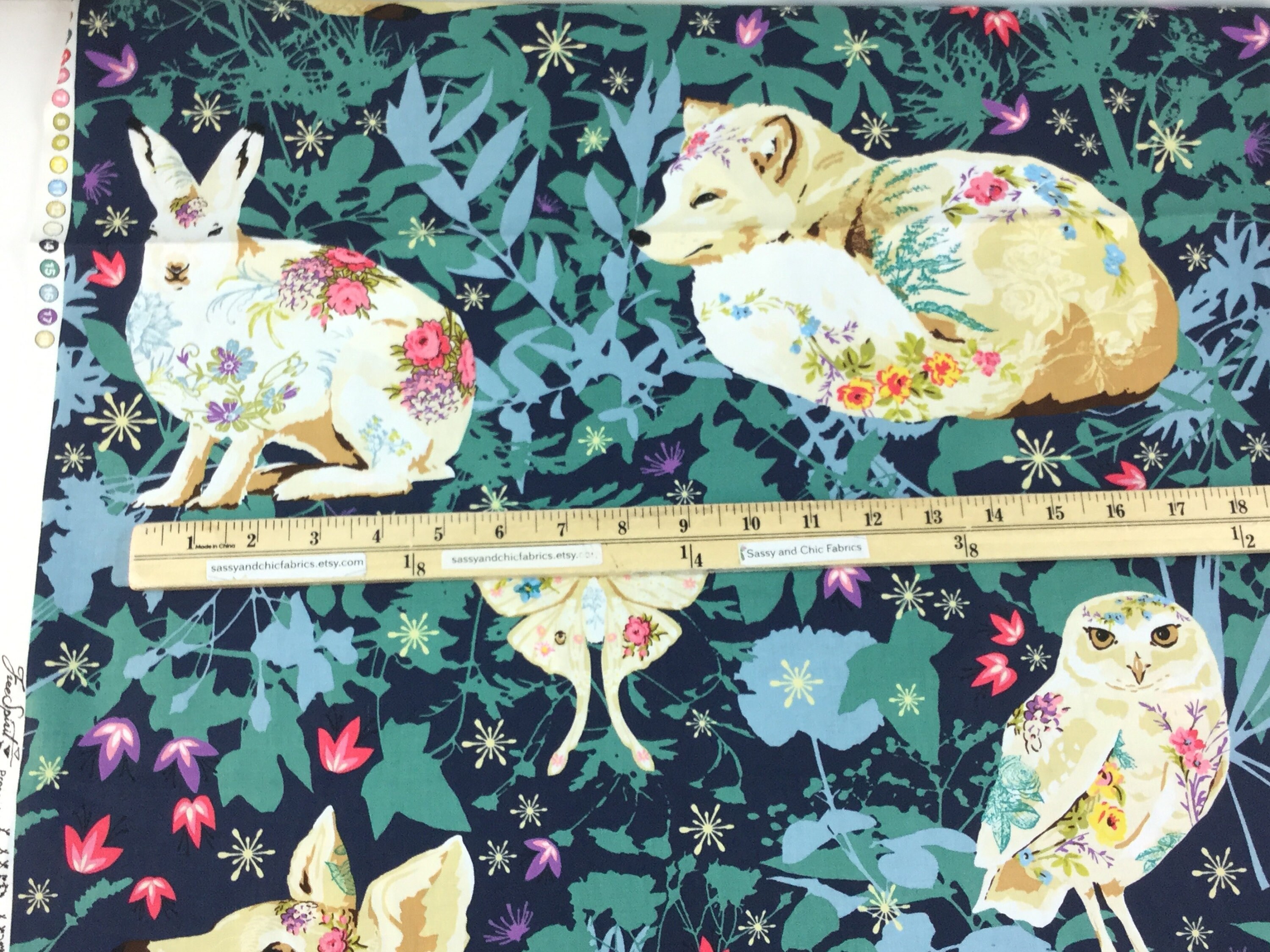 Enchanted Forest Navy Fabric LARGE PATTERN Land Art Etsy