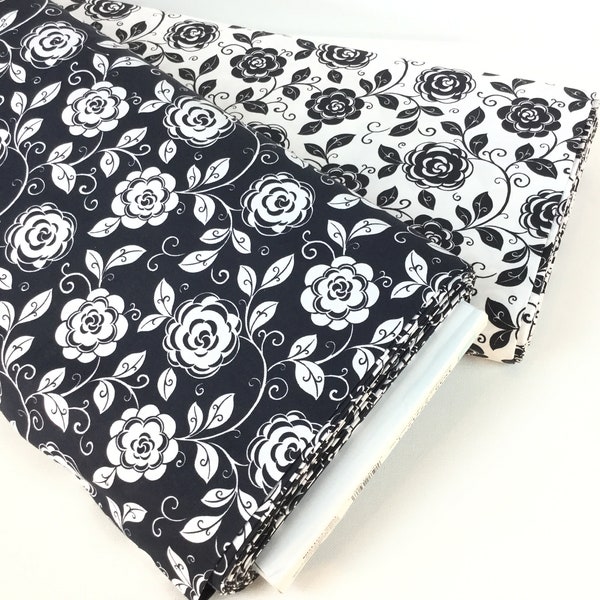 Mod Floral Black or White Fabric ~ Opposite Attract Collection from QT Fabrics, 100% Quilting Cotton