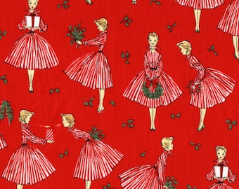 Holiday Hostess on a  Red Background, 100% Quilting Cotton Fabric ~ from Michael Miller Fabrics