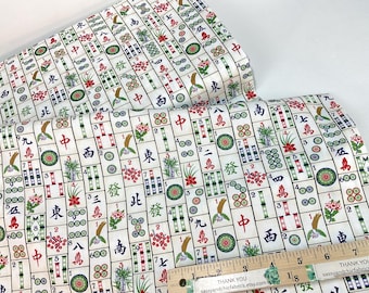 Mahjong Tiles Cream Background, 100% Quilting Cotton Fabric ~ Mahjong Collection from  Timeless Treasures Games Fabric