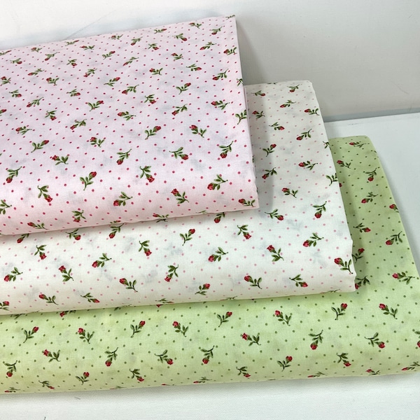 Small Roses Dot Sprout/Baby Pink/Vintage White Cotton Fabrics ~ Flowerhouse: Bouquet of Roses Collection by Debbie Beaves, Robert Kaufman