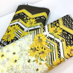 Buzzworthy Border Black or Yellow Fabrics ~ Buzzworthy Collection for Benartex Fabrics, 100% Quilt Cotton with Enhanced Metallic Gold