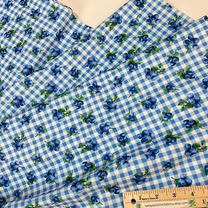 Blueberries Gingham Sky Blue Fabric ~ Blueberry Delight Collection from Timeless Treasures Fabrics, 100% Quilting Cotton