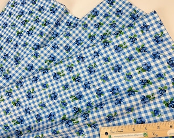 Blueberries Gingham Sky Blue Fabric ~ Blueberry Delight Collection from Timeless Treasures Fabrics, 100% Quilting Cotton