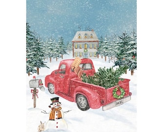 By the Panel ~ Digitally Printed 35" Tall by 43" Wide Winterland Truck Panel ~ Art Licensing David Textile Fabrics, 100% Cotton