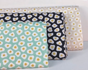 Sunny Side Up Eggs Ivory / Aloe/ Black Fabric ~ Farm to Table Collection by Ann Kelle for Robert Kaufman, 100% Quilting Cotton