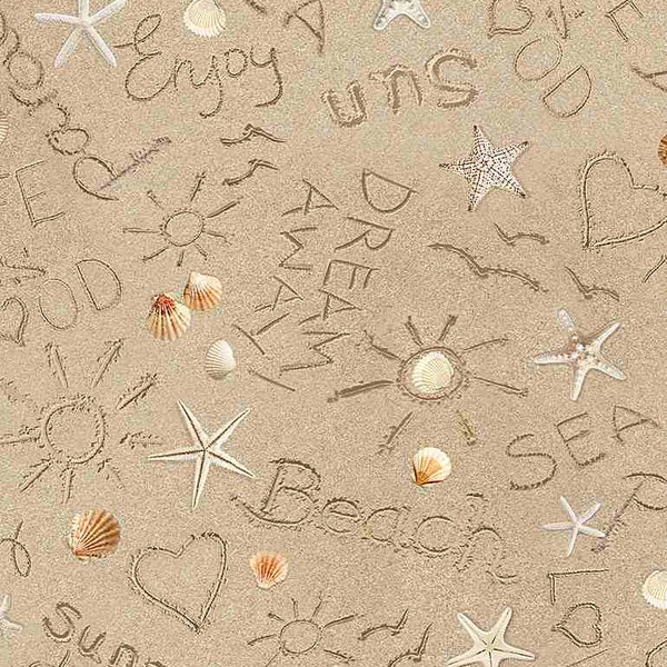 Doodles on the Sand Fabric ~ Beach Dreams Collection for Timeless Treasures, 100% Quilting Cotton Fabric