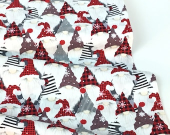 Holiday Gnomes Multi Color Fabric ~  Gnome for the Holidays Collection from Gail Cadden for Timeless Treasures Fabrics, 100% Cotton Fabric