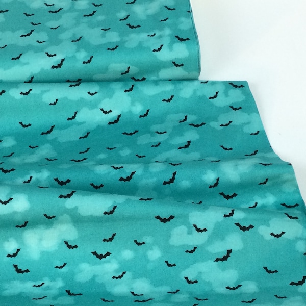 Batty Teal Fabric ~ Hocus Pocus Collection for Michael Miller Fabrics, 100% Quilting Cotton