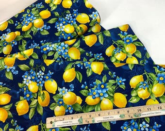 Lemon Bouquet on a  Navy Background, 100% Quilting Cotton Fabric ~ Limoncello Collection from Timeless Treasures Fabric