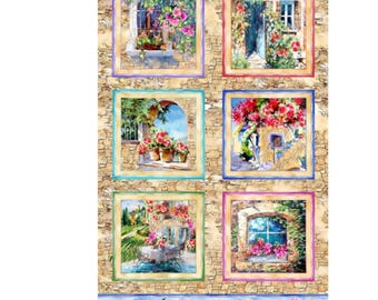 23” Panel Tuscan Scenic Blocks, 100% Quilting Cotton Fabric ~ Under the Tuscan Sun Collection from Michael Miller Fabrics