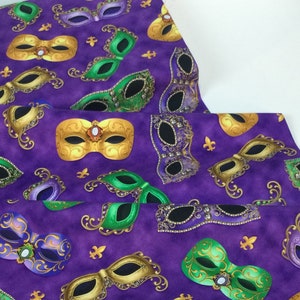 Mardi Gras Masks Purple Fabric ~ Mardi Gras Collection for QT Fabrics Fabrics, 100% Quilting Cotton