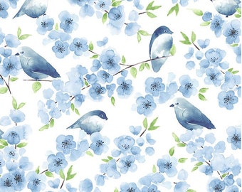 Bluebird Family Blue 100% Cotton Fabric ~ Bluebird Collection by Diane Kappa for Michael Miller Fabrics