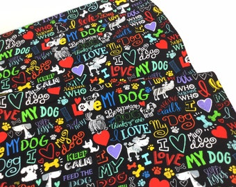 I Love My Dog Black Background, 100% Quilting Cotton Fabric, from Timeless Treasures Fabrics