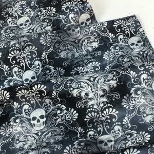 Skulls Damask Charcoal Color ~ Wicked Halloween Collection from Timeless Treasures Fabrics, Cotton Quilt Fabric