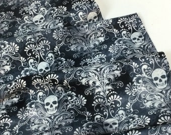 Skulls Damask Charcoal Color ~ Wicked Halloween Collection from Timeless Treasures Fabrics, Cotton Quilt Fabric