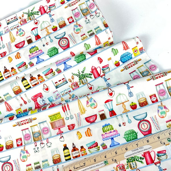 Baker’s Shelves Cream 100% Cotton Fabric ~ Baked with Love Collection by Louise Nisbet for Michael Miller