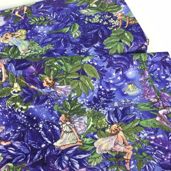 Allover Fairies Nite Purple with Glitter Fabric ~ Night Flower Fairies  Collection from Michael Miller Fabrics, 100% Quilting Cotton