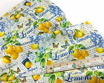 Lemon Collage on a  Cream Background, 100% Quilting Cotton Fabric ~ Limoncello Collection from Timeless Treasures Fabric