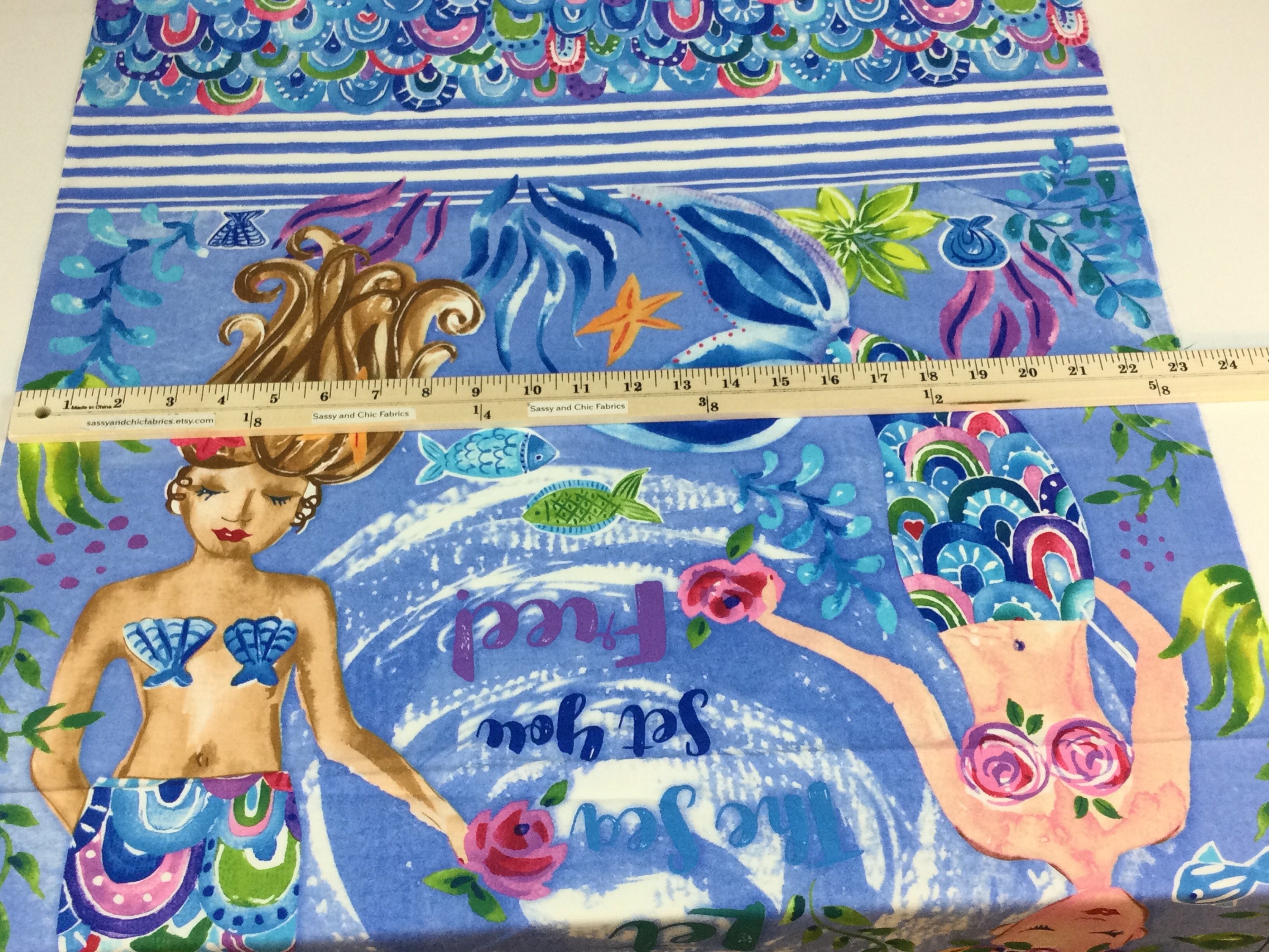 Let the Sea Set You Free Watercolour Mermaids Fabric by Sykel Enterprises -  modeS4u