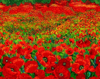 23”by44" Panel Poppy Dreams, 100% Cotton Fabric ~ Poppy Dreams Collection from Chong-A Hwang for Timeless Treasures Fabrics