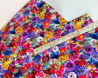Night Owl Floral Multi Color, 100% Cotton Fabric ~ Night Owls Collection by Laura Audi for Robert kaufman Fabrics