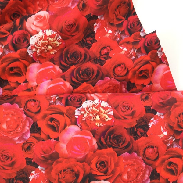 Rose Garden Digital Print Packed Roses Red Color ~ Elizabeth's Studio Cotton Quilt Fabric