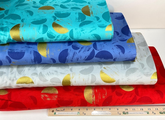 BTY~ Brushy 4 Colors: Turquoise/Denim/Tomato/Dove 100% Cotton with Gold Accents Blender Fabric ~ Brushy from Robert Kaufman
