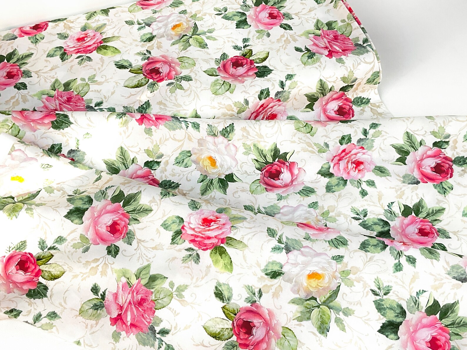 Single Roses on Cream Background 100% Digital Print Cotton Fabric ...