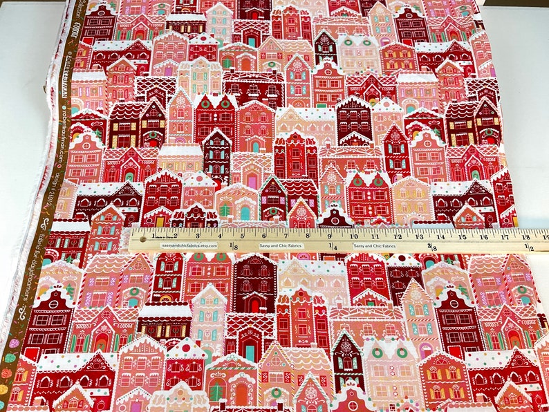 Gingerbread Houses 3 Colors: Cherry / Mint / Gingerbread Fabric Tinsel Town Collection from Wishwell, Robert Kaufman Fabrics, 100% Cotton image 10