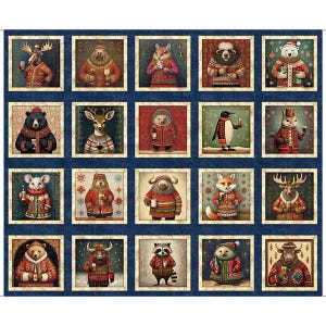 Party Animal Picture Patch Panel, Navy Background, 100% Cotton Fabric~ Christmas Party Animals by Morris Creative Group for QT Fabrics