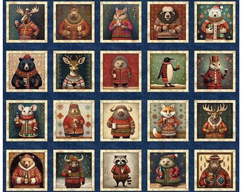 Party Animal Picture Patch Panel, Navy Background, 100% Cotton Fabric~ Christmas Party Animals by Morris Creative Group for QT Fabrics