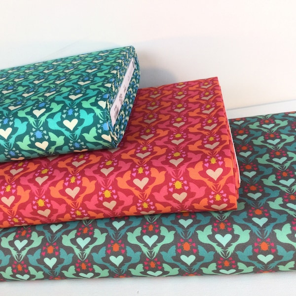 Dovelove Red/Gray/Teal Fabrics ~Eden Collection by Sally Kelly for Windham Fabrics, 100% Quilting