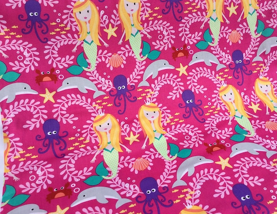 Siren Sisters Tropical Pink Background 100% Quilting Cotton Fabric ~ Mer-Mates Collection Michael Miller Fabrics