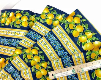 11” Lemons Stripe on a Navy Background, 100% Quilting Cotton Fabric ~ Limoncello Collection from Timeless Treasures Fabric