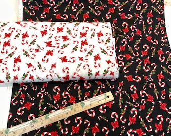 Tossed Candy Canes 2 Colors: White or Black, 100% Cotton Fabric ~ Holiday Collection by Loralie Designs