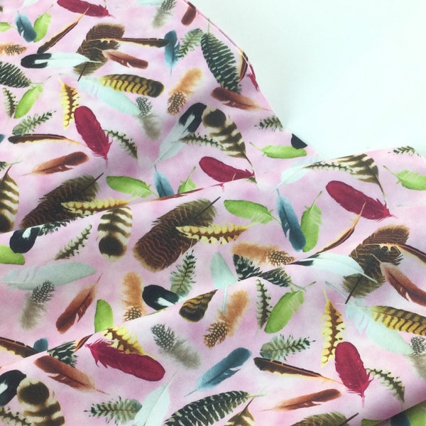 6 Dollars/ Yard SALE ~ Hummingbird Feathers Pink Fabric ~ Hummingbird Garden Collection from QT Fabrics, 100% Cotton Fabric