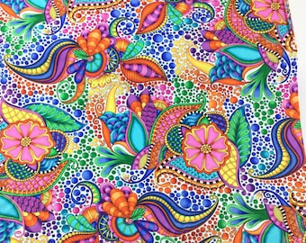 QT Fabrics Carnivale Floral Geometric White Multi Color Cotton