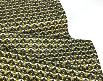 6 Dollars/ Yard SALE ~ Bee Geo Black/Gold Fabric ~ Buzzworthy Collection for Benartex Fabrics, 100% Cotton with Enhanced Metallic Gold
