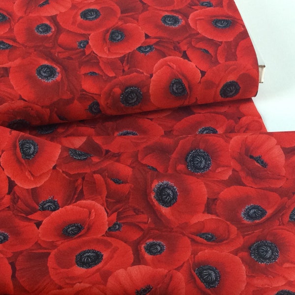 Packed Red Poppies Fabric ~ Wild Poppy Collection by Chong-a Hwang  for Timeless Treasures, 100% Quilting Cotton Fabric